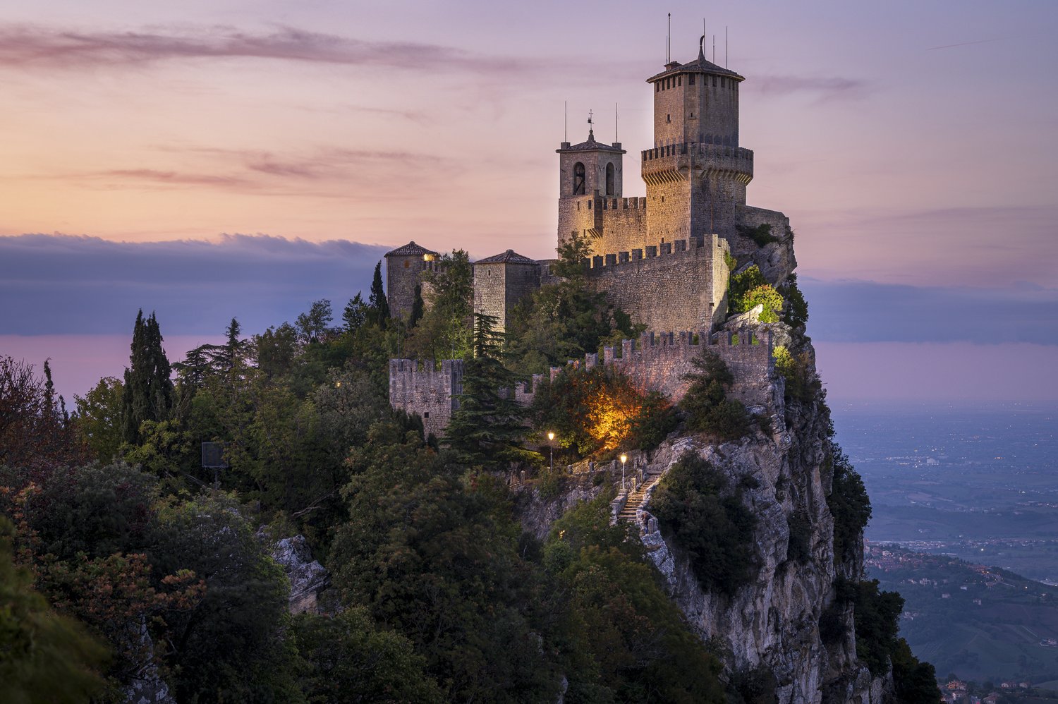 Perched atop of the Monte Titano lies three castle fortresses that guard the ancient city of San Marino. The oldest and most famous of these towers is the Fortress of Guaita.